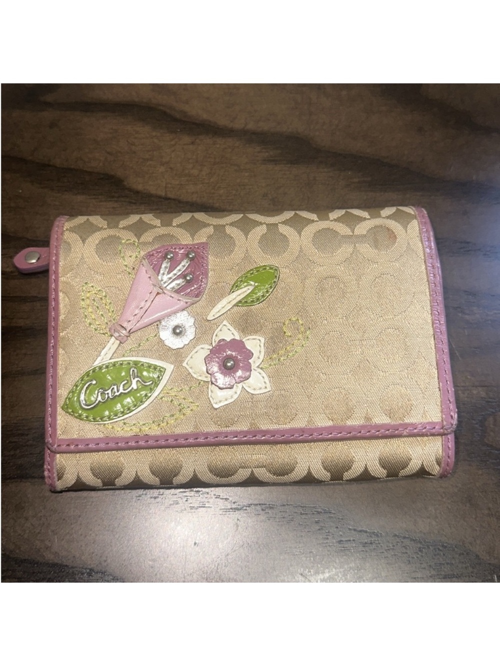 Coach Signature Canvas Calla Lily Appliqué Wallet